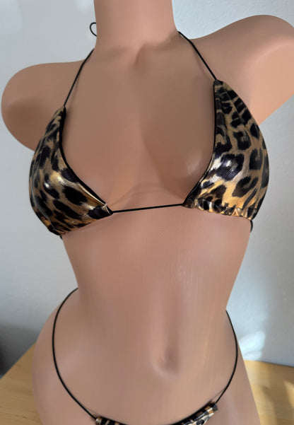 Foil Leopard Print Thong Microkini - One Size Fits All