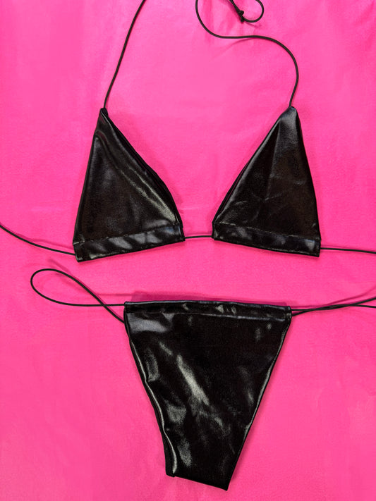 Black Vinyl-Look Microkini - One Size Fits All
