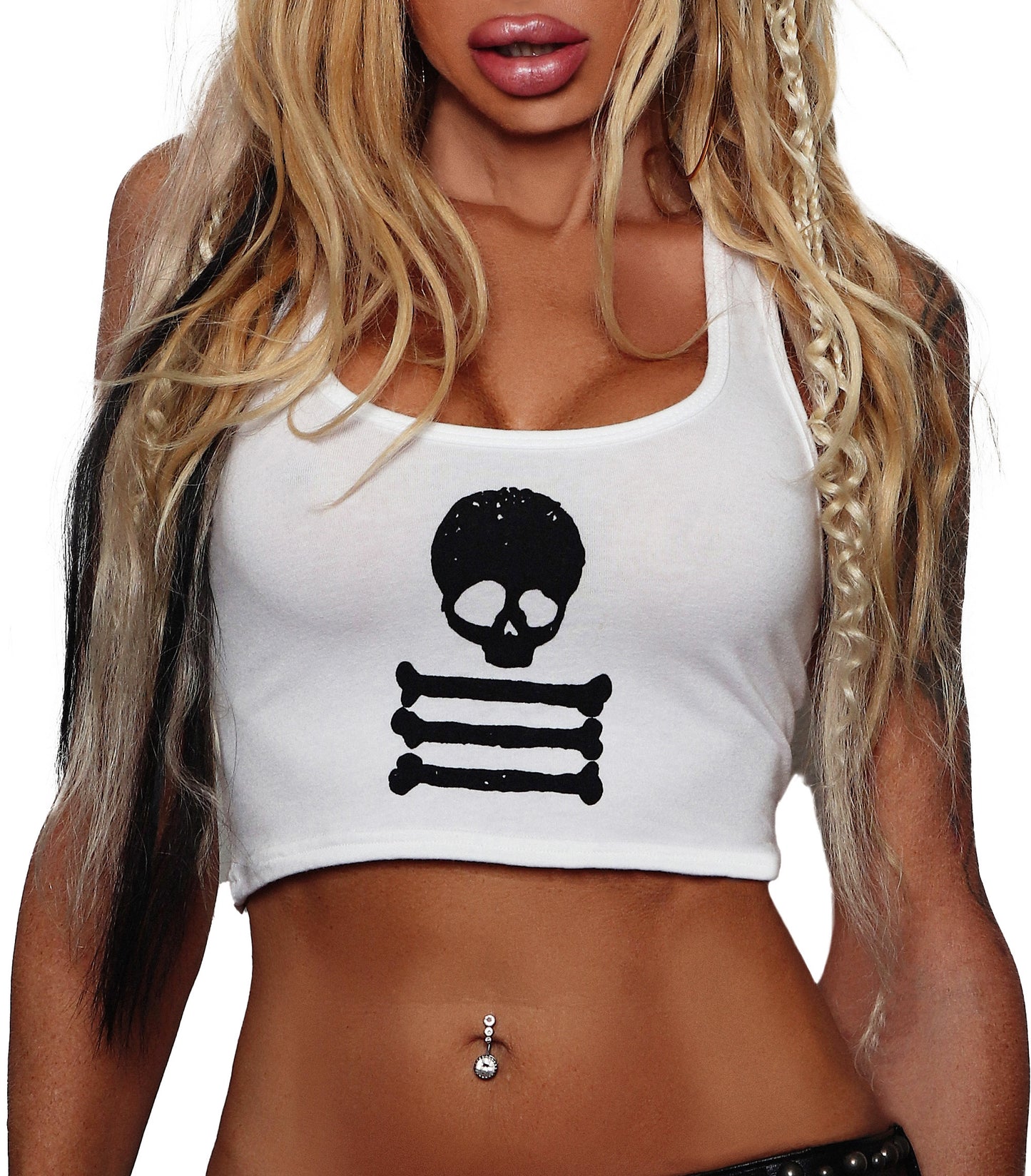 Skull and Bones Y2K White Racerback Crop Halter Top