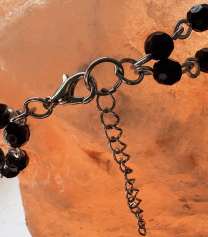 Gothic Silver Raven Skull Dual-Strand Beaded Necklace