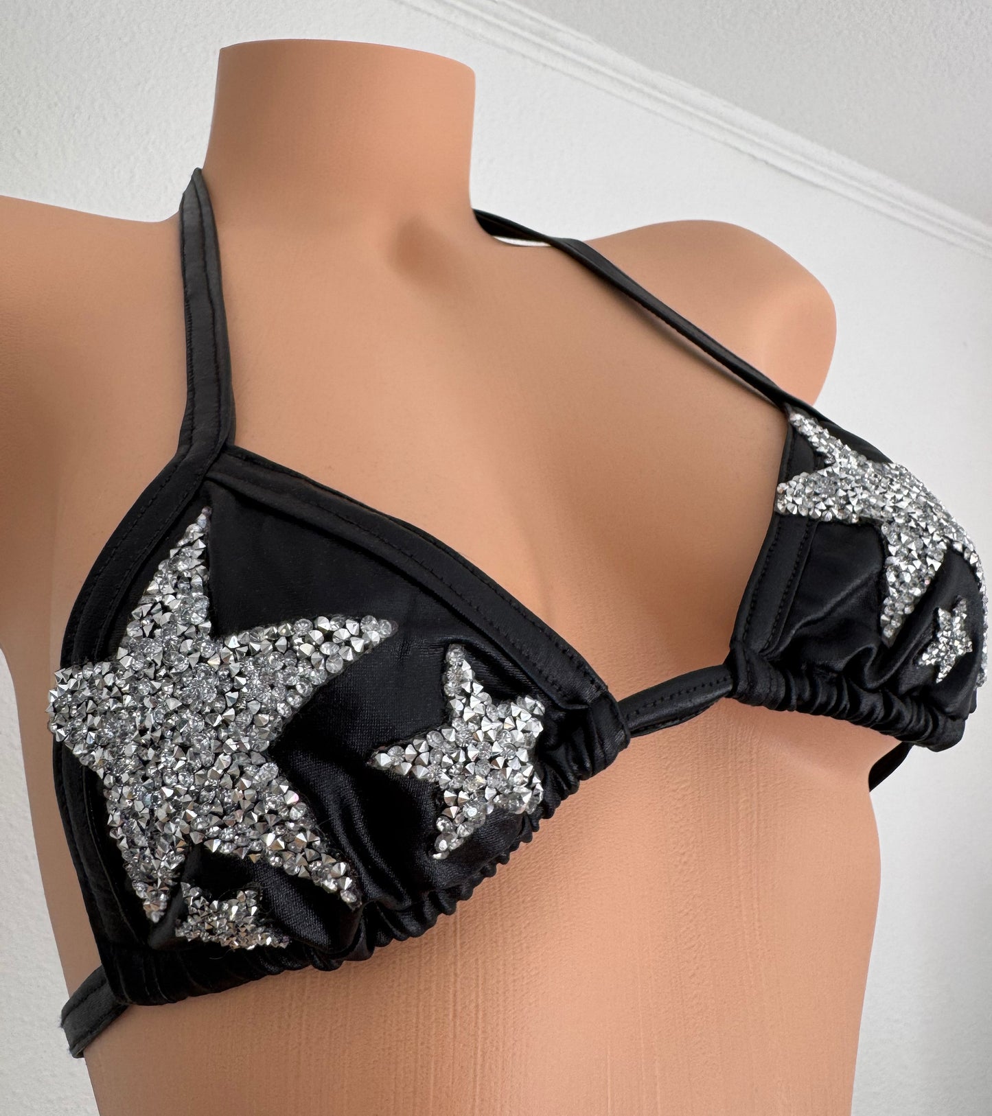 Rhinestone Stars Y2K McBling Vinyl-Look Thong Bikini Set