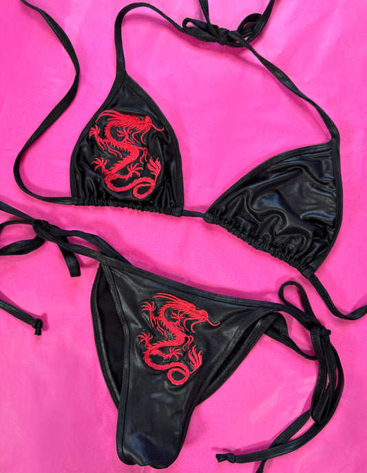 Dragon Embroidered Brazilian Cut Bikini Set - 4 Colors Available!