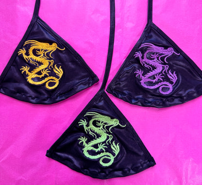 Dragon Embroidered Brazilian Cut Bikini Set - 4 Colors Available!